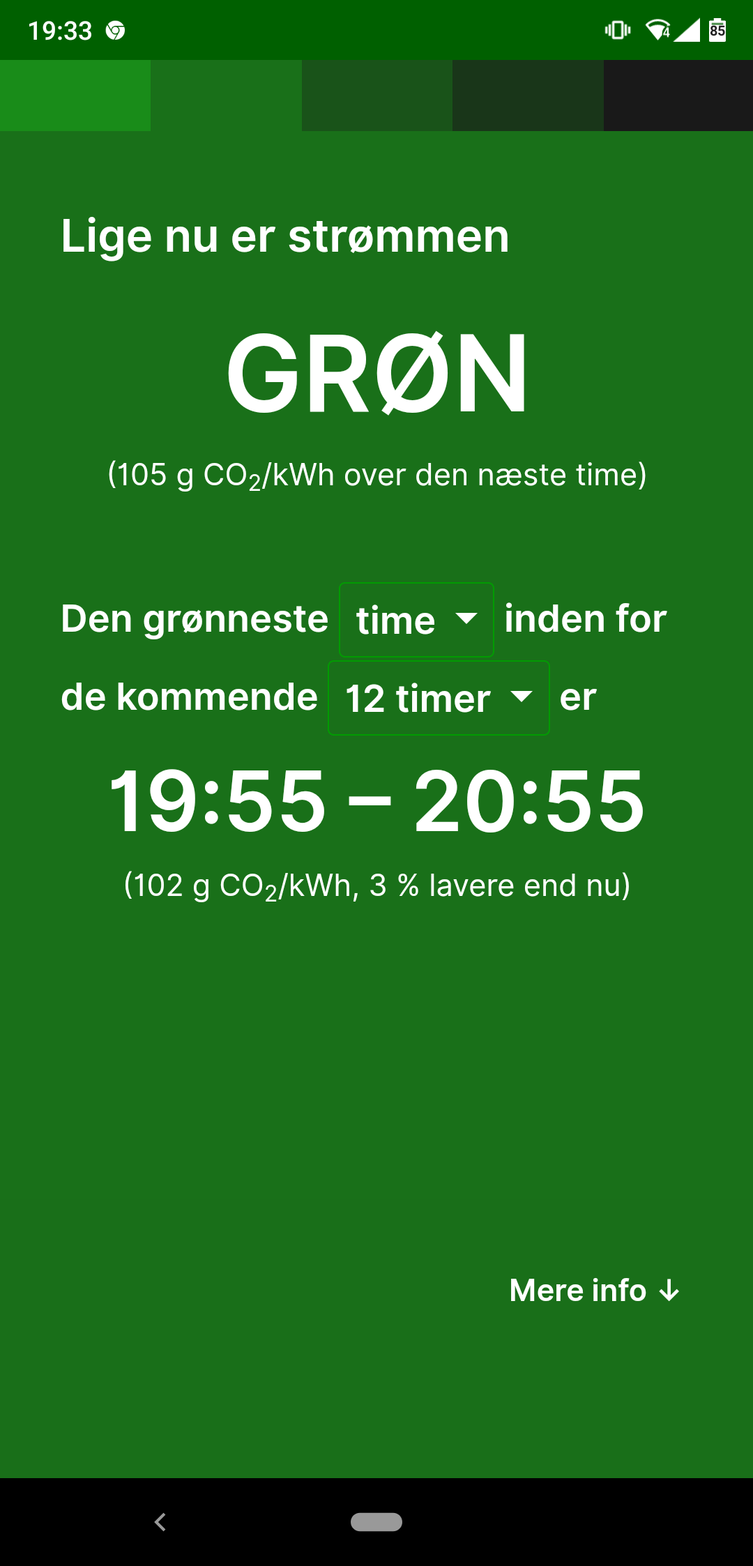 Screenshot of grønstrøm.nu as of 2020-03-08
